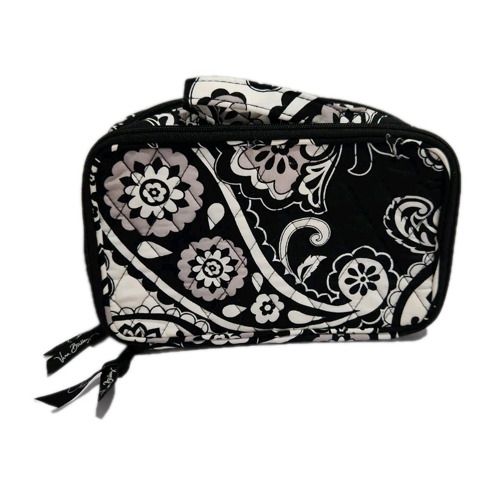 Vera Bradley Makeup Bag Black & White Paisley 2 Sided 9" W X 6" H 2.5" D